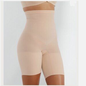 SPANX High-Waist Mid-Thigh Shaper Shorts in Nude
